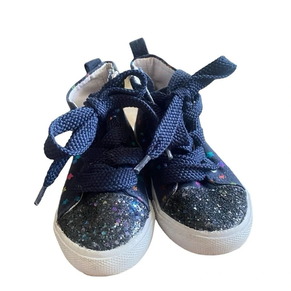 Cat & Jack Girls High Top Navy Blue with Stars Sneakers - Picture 2 of 9